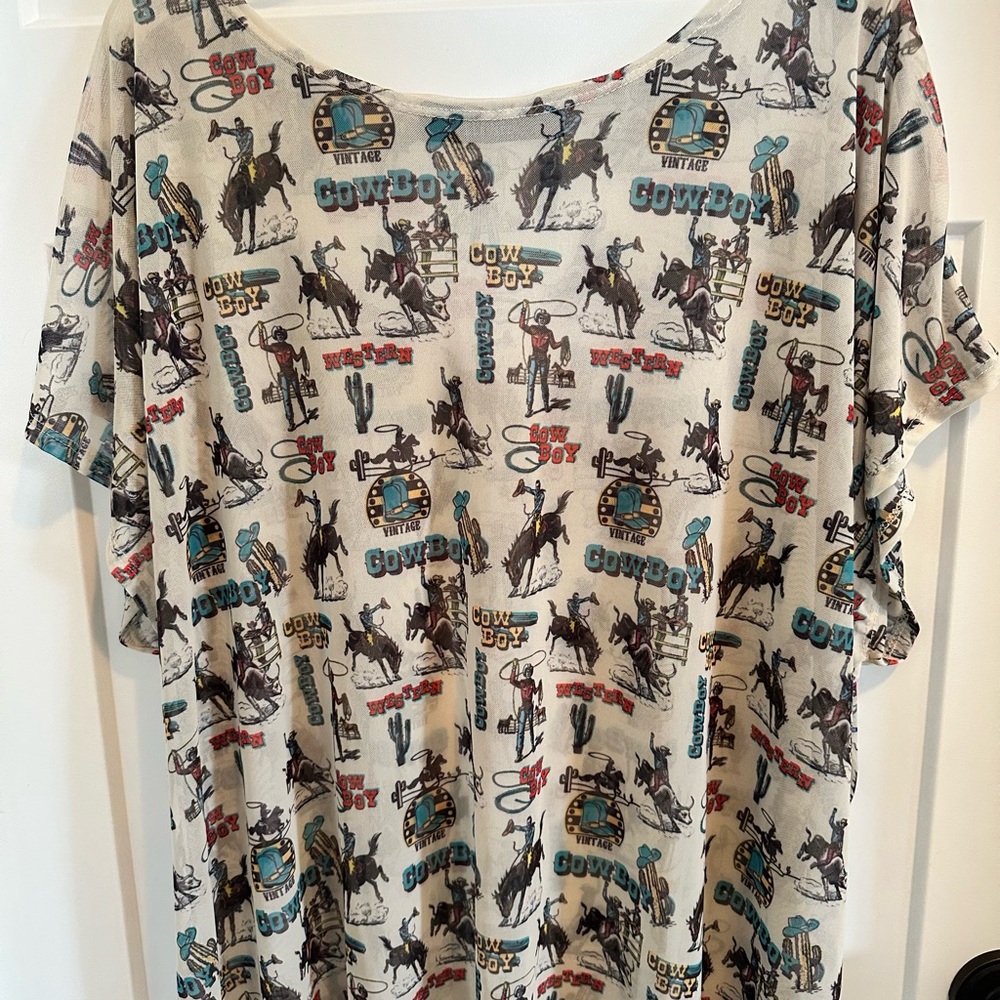 Vintage Cowboy dolman sleeve mesh top